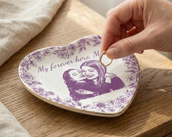 Personalized Photo Ceramic Jewelry Dish, Custom Ring Holder Keepsake, Photo Gift for Mom, Sentimental Jewelry Tray with Text, Gift for Wife