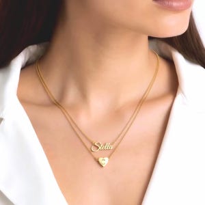 Personalized Heart Letter Necklace-Custom Double Layer Necklace-Handmade Gold Layered Jewelry-Gold Stacked Chains Gift for Mom BFF Teen Girl
