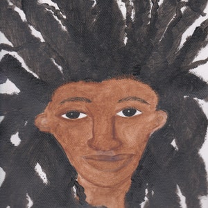 Portrait Young Woman Natural Hair Artwork Teenage Room Wall Art Acrylic and Watercolor Mixed Media Print for Living Room Art Decor