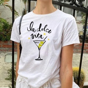 La Dolce Vita Martini Cocktail Baby Tee | Olives Martini Drink Graphic Baby Tee Y2K Aesthetic Downtown Boho TShirt 00s Coquette Trendy Shirt