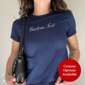 Custom Text Baby Tee | Personalized Y2K Women&#39;s Fitted Tee Cute Funny Tee Custom Text Shirt Personalized T-Shirt Gift for Her Retro 90s Top