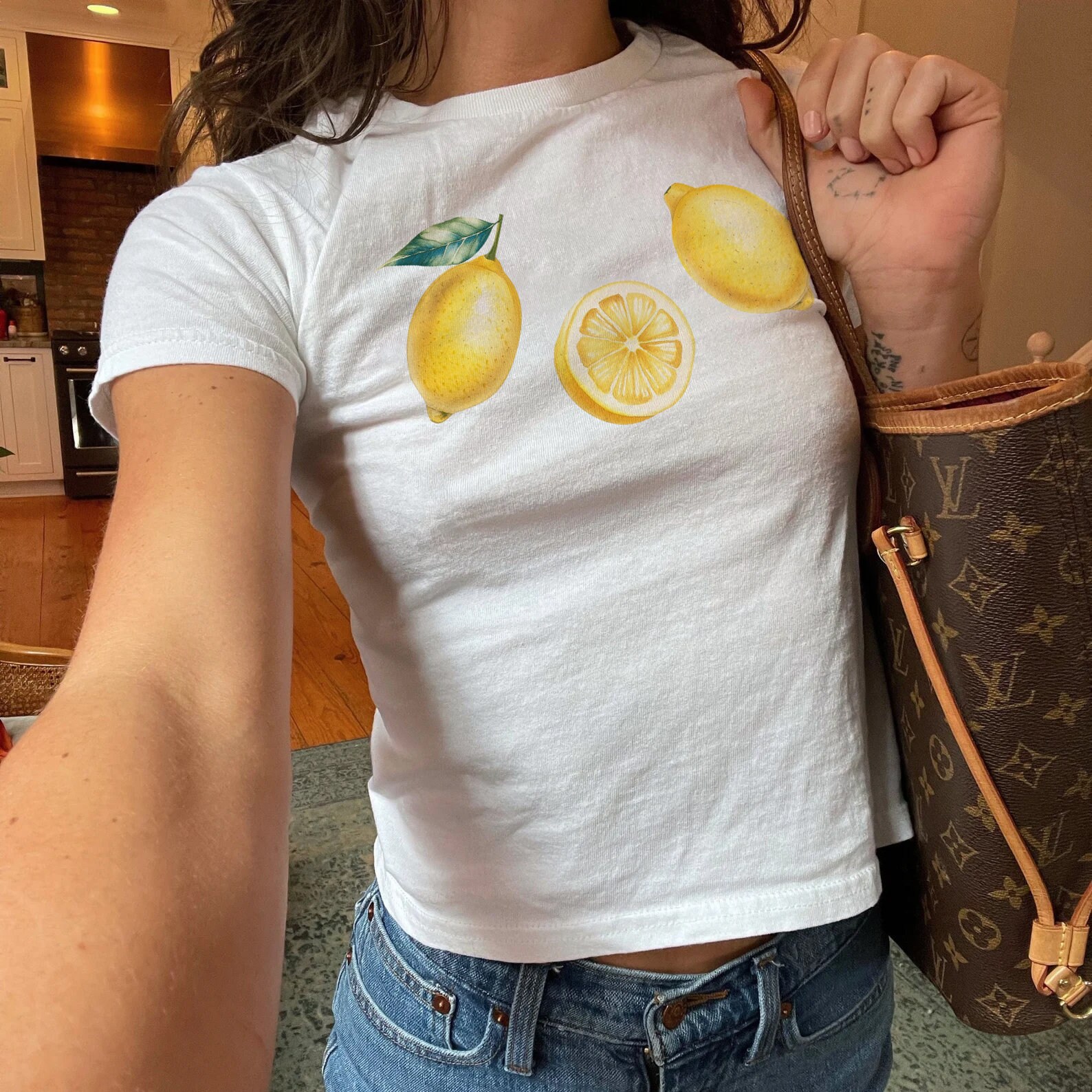 ◆2000Archives◆ DESIRE BABY TEE LEMON 2A25D2TS13YE Lemon Baby Tee | Coquette Citrus Fruit Shirt Y2K Vintage Tee