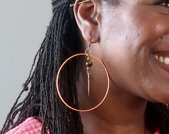 Tigers Eye Arrow Hoop Earrings Big Bright Orange