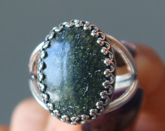 Serpentine Ring Green Russian Gemstone in Adjustable Sterling Silver