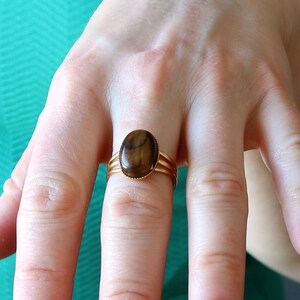 Tigers Eye Gold Ring, Adjustable Empowering Stone