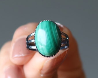 Malachite Ring in Adjustable Gunmetal