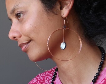 Mica Oval Hoop Earrings, Big Copper Statement Jewelry