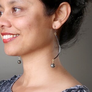 Pyrite Earrings, Long Romantic Curve
