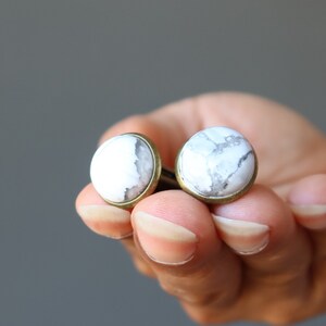 Howlite Cufflinks Nostalgic Beauty White Gems in Antique Bronze