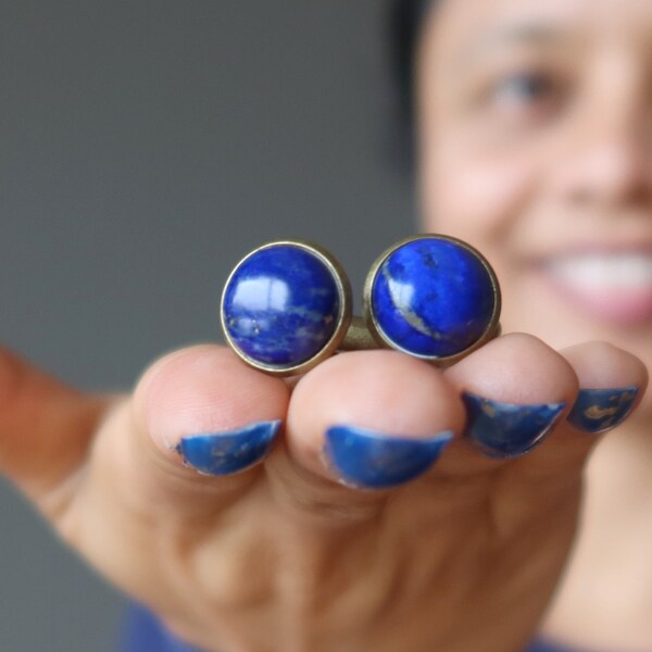 Lapis Cufflinks Meaningful Gift of Serenity Blue Gems in Bronze