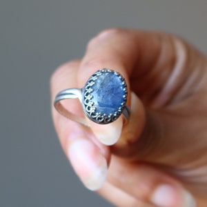 Kyanite Sterling Silver Ring, Blue Royalty Gemstone Oval Adjustable