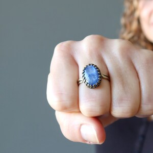 Kyanite Ring Blue Mystical Intuition Antiqued Brass Adjustable