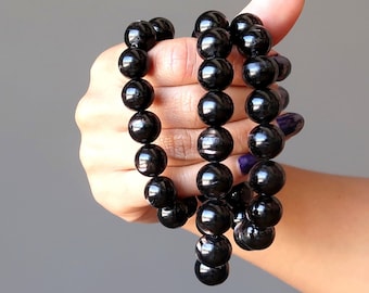 Black Hypersthene Bracelet Magic Spells Energy Crystal of Silver Sheen Beads