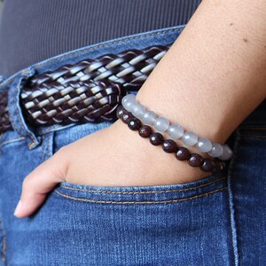 Grey & Brown Chalcedony Bracelet Set Sparkle of Magic Faceted Bead Gems