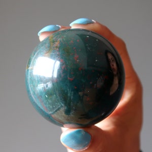 Green Bloodstone Sphere Indian Heliotrope Luck Abundance Stone