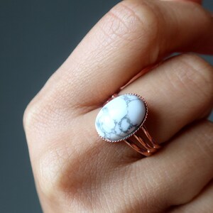 Howlite Ring Perfectly Positive White Stone in Adjustable Copper