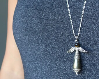 Pyrite Angel Necklace Tigers Eye Spiritual Gemstone Sterling Silver Chain