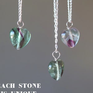 Fluorite Necklace My Rainbow Heart Love Crystal Sterling