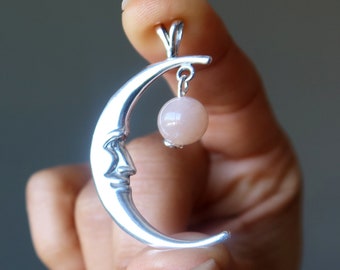 Peach Moonstone Pendant Magic Crescent Moon Sterling