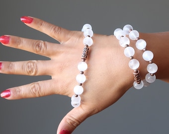 White Selenite Bracelet Antique Old Moon Lunar Powers Crystal with Copper Beads