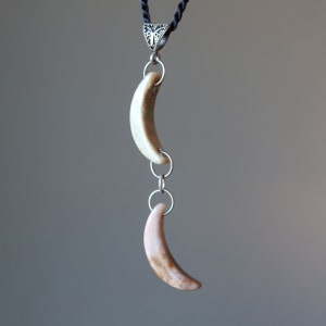 Polychrome Jasper Necklace Double Crescent Moons on Black Cord