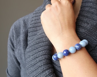 Blue Angelite & Lapis Bracelet, Flying Guardian Angel