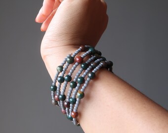 Green & Red Bloodstone Bracelet Coil of Spiritual Success