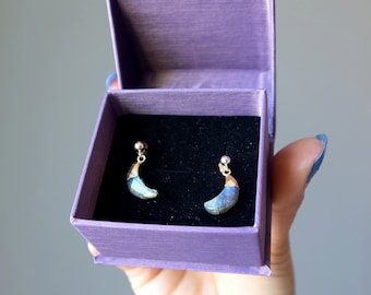 Labradorite Earrings New Moon Astrology Blue Gems 14k Gold