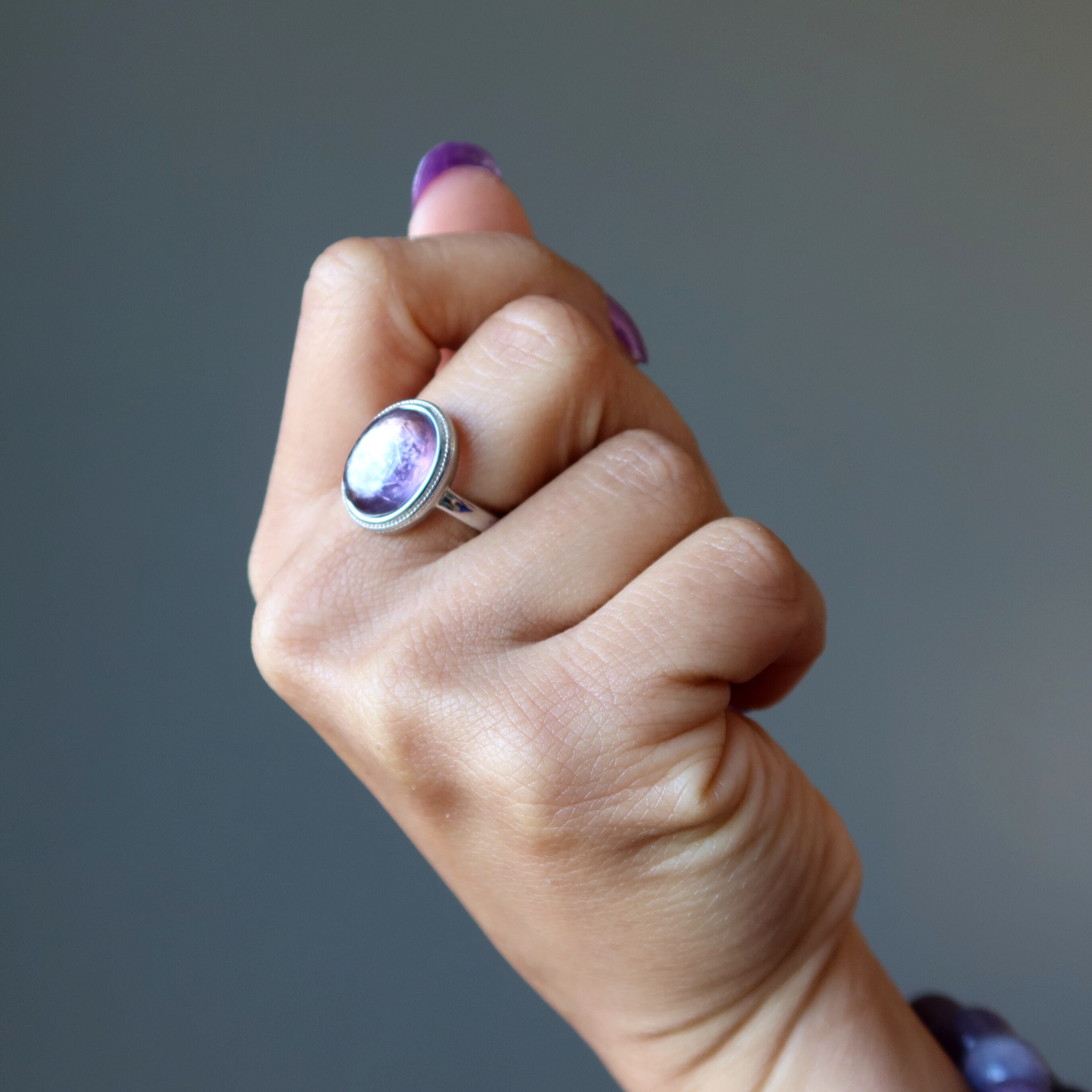 Lepidolite Ring Spiritual Zing Shiny Purple Gem White Bronze - Etsy