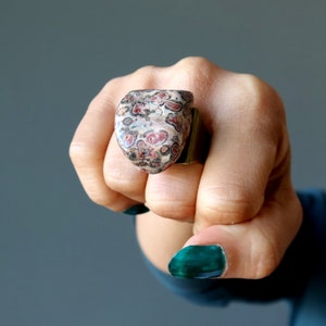 Leopard Jasper Ring, Chunky Stone Adjustable Jewelry