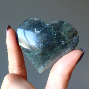 Moss Agate Heart Friendships Forever Crystal Dark Green