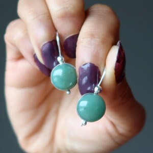 Green Aventurine Earrings Lucky Fortune Coin Gems Sterling Silver
