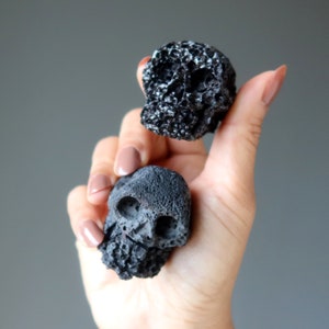 Lava Skull Set Natural Black Powerful Protection Stone Pair