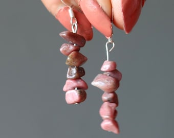 Rhodonite Earrings Dark Pink Gemstone Dangles