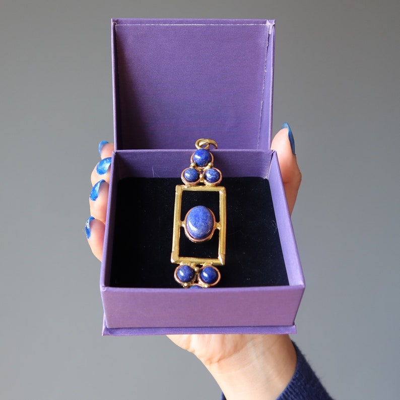 Lapis Pendant Picture of Perfection Blue Gemstone Gold Frame image 3