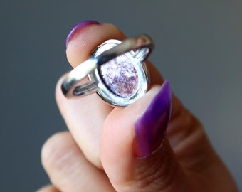 Lepidolite Ring Spiritual Zing Shiny Purple Gem White Bronze - Etsy