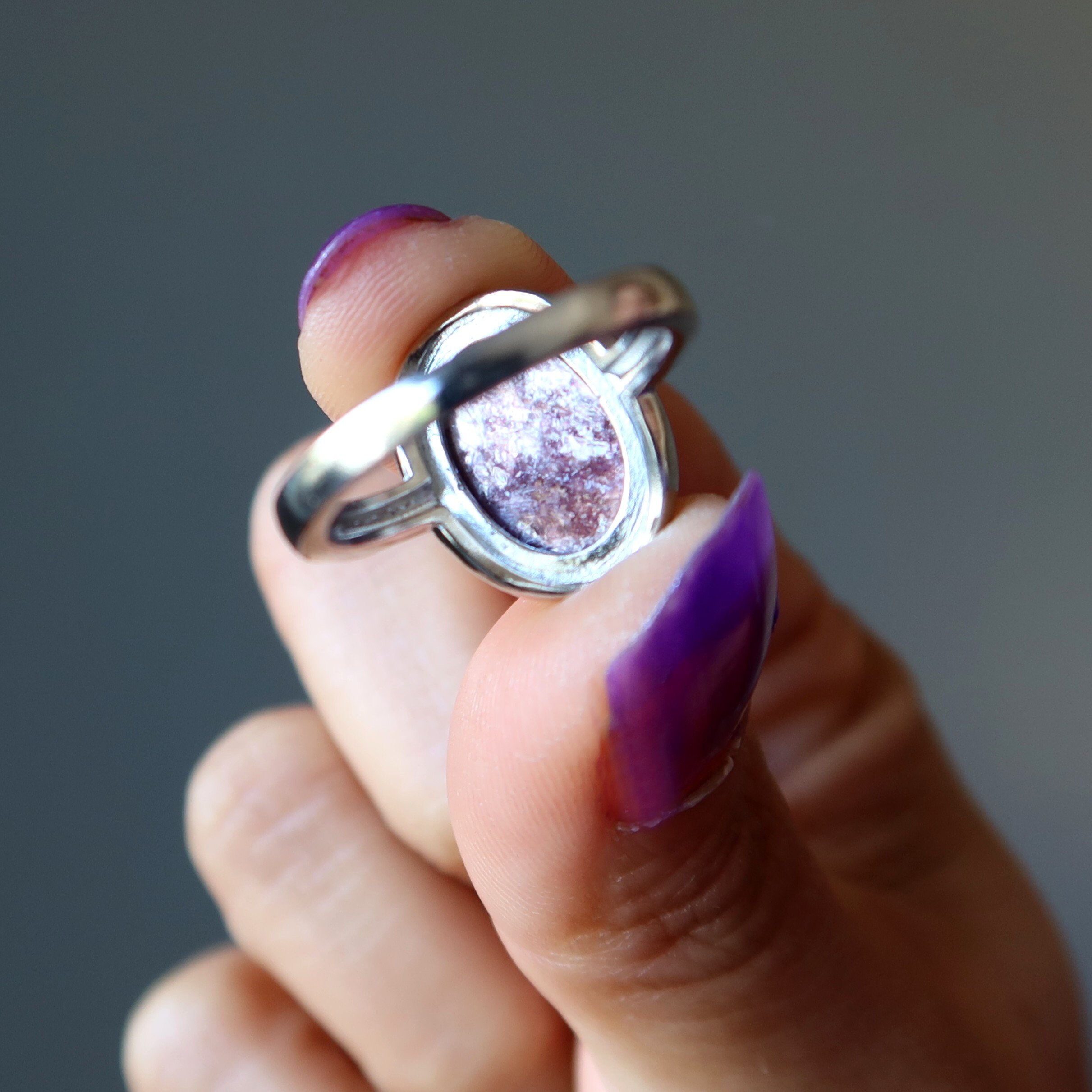 Lepidolite Ring Spiritual Zing Shiny Purple Gem White Bronze - Etsy