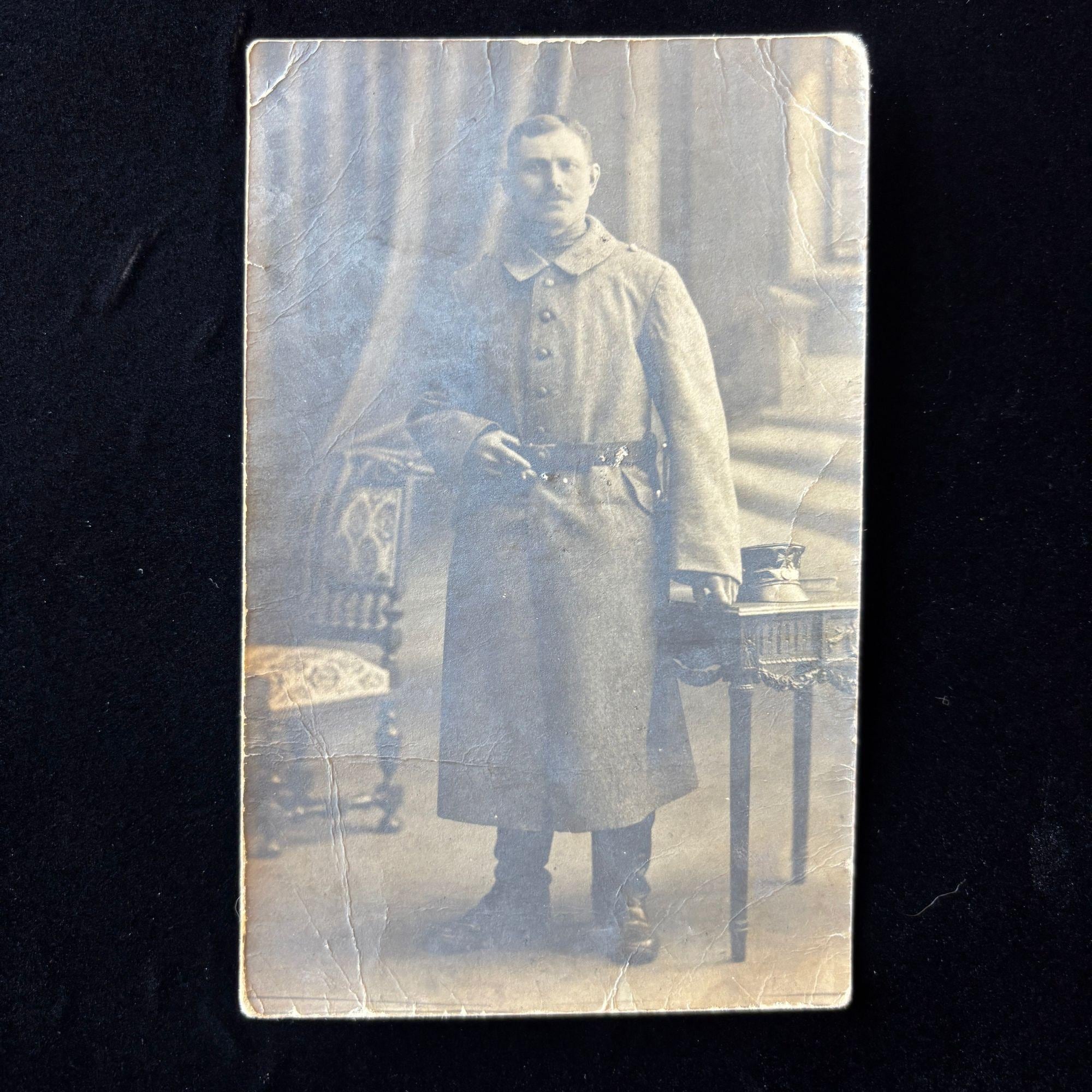 Antique Postcard RPPC WWI German Soldier Imperial Army Greatcoat