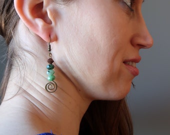 Ruby Zoisite Earrings Power of Happiness Crystals Spinning Brass