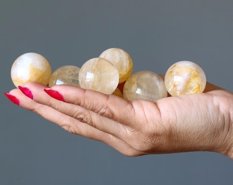 Lot of 7 Golden Healer Quartz Sphere Hematoid Portable Yellow Crystal Balls BULK
