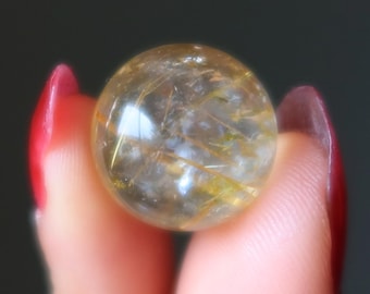 Esfera de cuarzo rutilado, mini bola de cristal dorada