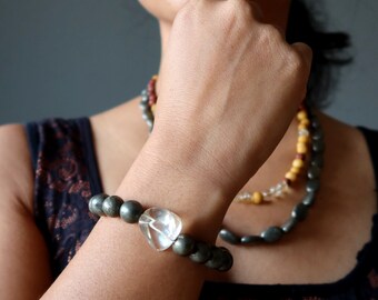 Citrine Bracelet Pyrite Double Abundance Nugget Crystal
