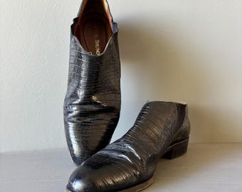 Vintage Club Bruno Italien Herren Schwarz Kroko Geprägte Leder Loafers Schuhe 38.5