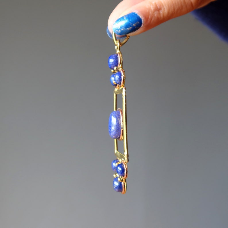Lapis Pendant Picture of Perfection Blue Gemstone Gold Frame image 5
