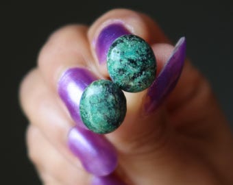 Chrysocolla Earrings Communication Stud Sterling Silver