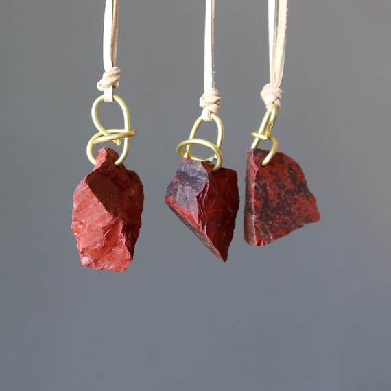 Red Jasper Necklace Caveman Fire Element Stone on Leather