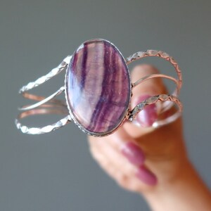 Fluorite Bracelet Purple Spirit Stone Sterling Silver Cuff
