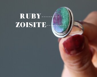 Ruby Zoisite Ring Kisses Green Red Gemstone Sterling Silver Size 6.0
