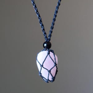 Rose Quartz Necklace Love Catcher in Macrame