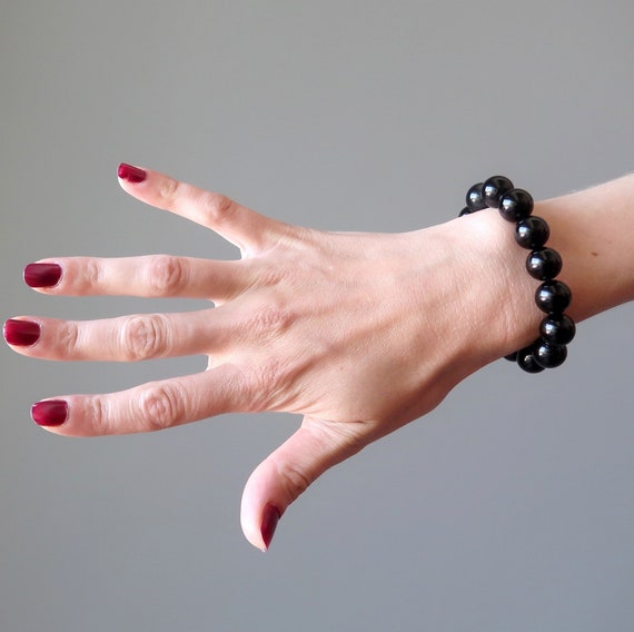 Black Obsidian Bracelet for Women, Men,Elastic Adjustable Crystal Bracelet  Gift | eBay